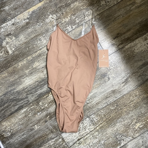 Women's Capezio Camisole Leotard Clear Transition Straps Sz M 3532 Sun Medium - Picture 1 of 6
